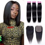 Sexycat Straight Bundles with 4x4 T Part Lace Closure Human Hair 10 12 14+10 Inch 100% Unprocessed Brazilian Virgin Hair Extensions Weave Weft Bundles with T Part Closure