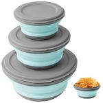 flintronic 3Pcs Collapsible Camping Bowl Sets, Portable Silicone Bowl with Lid, Folding Bowl, Portable Salad Bowl, Folding Lunch Box for Camping, Hiking, Kitchen, School, Green