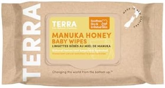 Terra Bamboo Baby Wipes: Manuka Honey, 99.5% Pure New Zealand Water, 100% Biodegradable Bamboo Fiber, 0% Plastic, Unscented Baby Wipes for Sensitive Skin, 1 Pack of 70 Wipes