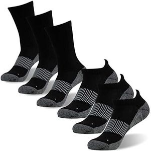 FOOTPLUS Thick Cushioned Tennis Socks, Unisex Winter Breathable Long Copper Infused Athletic Running Hiking Golf Mountain Climbing Cycling Marathon Socks, 3 Ankle& 3 Crew Black, XX-Large