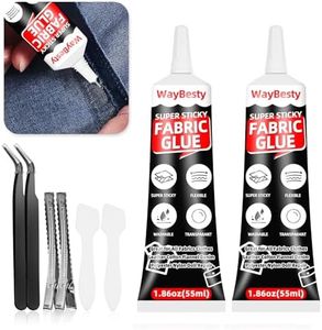 Fabric Glue, Strong Fabric Adhesive Permanent Washable Clear Clothing Glue for All Fabrics, Cotton, Flannel, Denim, Leather, Polyester, Doll Repair,Rhinestones, Patches, Waterproof Fabric Glue (2pcs)