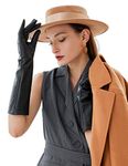 VIKIDEER Elegant Winter Black Long Leather Gloves for Women Full Touchscreen Womens Ladies Warm Lined Genuine Leather Gloves, 15.5''-black, X-Large