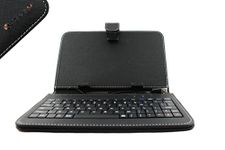 SANOXY 7" Tablet Stand with USB Keyboard - Black Faux Leather Carrying Case