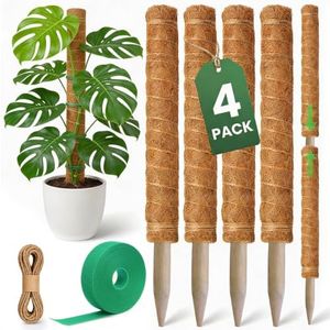 4 Pack 16" Moss Pole Monstera Plant Support - Stackable up to 48" - Plant Stakes for Indoor Climbing Plants Potted - Tall Coco Coir Pole Sticks & Accessories for Monstera, Pothos & Philodendron
