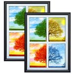 5x7 Picture Frames Collage 4 Openings Photo Collage Frames for Walls White Matted with Plexiglass Covering, Set of 2