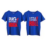 Hangout Hub Cotton Sibling Family Tshirts Big Brother Rock & Little Sister Roll Printed (Blue;Boys-12-14Yrs;Girls-8-10Yrs) Twinning Combo Tees (Set of 2)