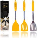 Yellow Stainless Steel Spatula Set – Includes Slotted Spatula, Silicone Turner, Metal Spatula - Heat Resistant Silicone Turner Set – Metal Spatulas for Kitchen use, BBQ, Grill