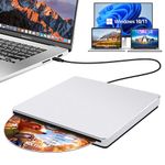 NOLYTH External CD DVD Drive for Laptop: Portable USB C CD Burner Reader DVD Player for Mac MacBook PC Windows 11 with USB3.0 Adapter Aluminum Alloy Slot-in SuperDrive for Apple