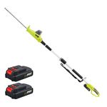 DEWINNER Cordless Pole Hedge Trimmer, Telescopic Long Reach Extendable Cutter for Hedges, with 2 Batteries 20 V 2Ah and Charger, Blade Length 46 cm, Shoulder Strap, Adjustable Head, Dual Action