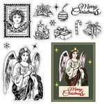 CRASPIRE Christmas Fairy Angle Clear Rubber Stamps Merry Christams Bell Holiday Transparent Silicone Seals Stamp Xmas Journaling Card Making DIY Scrapbooking Photo Album Decor 6.3 x 4.3inch