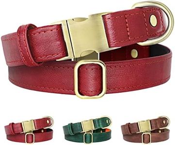 Beirui Soft & Breathable Leather Padded Dog Collar - Heavy Duty Leather Dog Collar with Durable Quick Release Buckle - Well Made Stylish Dog Collar Leather for Small Medium Large Dogs,Red,S