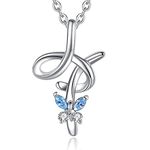 EUDORA Sterling Silver Butterfly Initial Necklaces for Women, Elegant Letter Neckles Personalized Gift for Mother, Sister, Daughter, 18 inch Chai, Sterling Silver, Cubic Zirconia