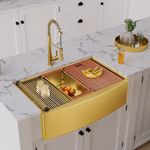 HEARCATE 30 Inch Luxury Gold Farmhouse Sink Workstation undermount 16 Gauge Stainless Steel Apron Front Gold kitchen Sink 10 Inch Deep Single Bowl Farm Sink