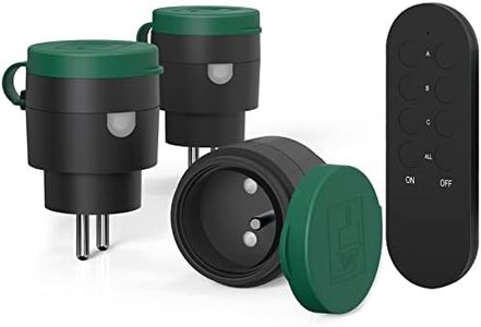 Prises Telecommande sans Fil, SURNICE Prises Télécommandées Extérieures IP44, Portée 40 M, 2300 W, 1 Prises Télécommandées et 1 Télécommande avec All On/Off, Noir/Vert