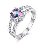 Uloveido Women White Gold Plated Round Cut Multicolor Bridal Rings Split Shank Anniversary Ring (Multi, Size Q) J510