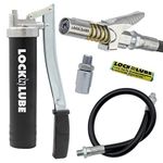 LockNLube Easy-Prime Lever Grease Gun. Includes Our Patented Grease Coupler (Locks on, Stays on, Won't Leak!) Plus a 20" Hose and in-line Hose Swivel.