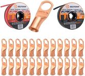 SELTERM 25pcs 4 AWG 3/8" Battery Lugs with 1/2" 50ft Black & Red Marine Grade Heat Shrink Tubing Roll, 3:1 Dual Wall Adhesive, Heavy Duty Bare Copper Wire Connectors for Battery Cable Ends & Terminals