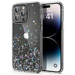 ULAK Designed for iPhone 14 Pro Case Clear Glitter, Bling Sparkly Soft TPU Bumper Hard Cover for Women Girls Transparent Protective Phone Case Compatible with iPhone 14 Pro 6.1' 2022, Silver Star