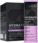 Sports Research Hydrate Electrolytes Powder Packets - Sugar-Free & Naturally Flavored with Vitamins, Minerals, and Coconut Water - Supports Hydration - 16 Packets - Passion Fruit