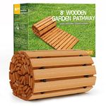 RELIANCER Wooden Garden Pathway,Outdoor Roll Out Cedar Straight Walkway,Patio Path Decorative Garden Boardwalk Walkways,Weather-Resistant Roll Up Beach Wood Road Floor,Wedding Party Pathways (8')