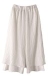 Minibee Women's Wide Leg Pants Loose Layer Capris Yoga Palazzo Elastic Waist Trousers White XL