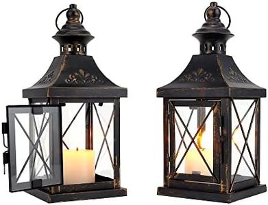 TRIROCKS Set of 2 Decorative Candle Lantern 27 cm High Metal Candle Holder Hanging Lantern Perfect for Home Decor Halloween Living Room Parties Events Tabletop Indoors Outdoors (Black with Gold Brush)