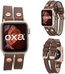 OXA Leather Cuff Monogram Compatible with Apple Watch Band | Series 8 7 6 5 4 3 2 1 SE Ultra | Polished Stainless-Steel Buckle and Adapters | Men and Women | 38mm 40mm 41mm | - Brown