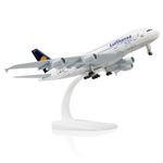 QIYUMOKE Airbus A380 German 1/300 Diecast Metal Airplane Model with Stand Sky Jumbo Plane Alloy Model Kit for Aviation Enthusiast Gift