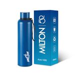 Milton Aura 1000 Thermosteel Bottle, 1 Litre, Dark Blue | 24 Hours Hot and Cold | Easy to Carry | Rust & Leak Proof | Tea | Coffee | Office| Gym | Home | Kitchen | Hiking | Trekking | Travel Bottle