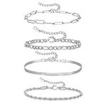 4Pcs Silver Bracelets S925 Sterling Silver Stainless Steel Bracelets for Women Layered Paperclip Snake Chain Bracelets Adjustable Link Bracelet for Girl Silver Bracelet Set