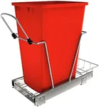 Rev-A-Shelf Pull Out Trash Can for Under Kitchen Cabinets 35 Qt 12 Gallon Garbage Waste Recyling Bin with Full Extension Slides, Red, RV-12KD-16C-S