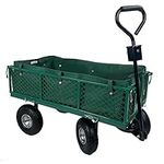 BIRCHTREE Heavy Duty Steel Garden Trolley 350kg Large Soft Grip Handle Waterproof Festival Cart Camping Truck Extra Large Utility Steel Mesh Wagon All Terrain Trailer Wheelbarrow Garden Green