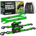 Rhino USA Retractable Ratchet Straps (2-Pack) - 2.5cm x 3m (540kg Break Strength) - Heavy Duty Auto Self-Retracting Tie Down Straps for Truck, Cargo Trailer, Motorcycle, Bike & More - Green