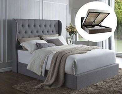 Istyle Wimbledon King Gas Lift Ottoman Storage Bed Frame Fabric Grey