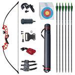 D&Q Archery Set Adult Bow and Arrow Set Adult Takedown Recurve Bow Hunting Bow Target Practice Competition Survival Longbow Right Hand 50" 30lbs, 40lbs with 6pcs Mixed Carbon Arrow (Red,30lb)