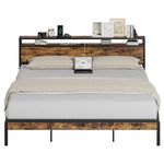 IRONCK California King Bed Frames, Platform Bed with Storage Headboard and Charging Station, Heavy Duty Metal Slats, Noise Free, Easy Assembly, Vintage Brown, California King