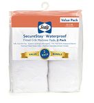 Sealy Baby SecureStay 2-Pack Fitted Waterproof Baby Crib Mattress Protector, Crib Mattress Topper, Crib Mattress Pad, Toddler Bed Mattress Protector, Machine Washable/Dryer Friendly, 52” x 28”- White