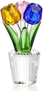 H&D HYALINE & DORA Figurina di fiori di tulipano in cristallo colorato, da collezione, bouquet di fiori in vetro, fermacarte, regalo per anniversario, matrimonio, centrotavola ornamento