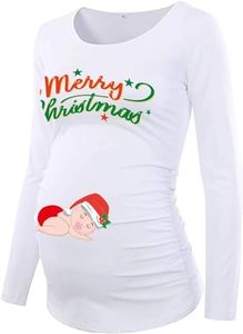 Zusnxaxe Maternity Pregnant T-Shirt Women Thanksgiving Christmas Shirt Turkey Costume Santa Long Sleeves, White_christmas, X-Large