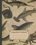 Composition Notebook: Sea life animals shark composition notebook. Vintage dictionary print style 100 page notebook college ruled. Marine notebook themed gift.