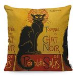 WONDERTIFY Black Cat Cushion Cover Funny Toulouse Nouveau Chat Noir Cute Lautrec Decorative Throw Pillow Covers For Couch, Bed Sofa Pillows Case Vintage 45X45 Cm