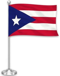 G128 Puerto Rico Puerto Rican Deluxe Desk Flag Set | 8.5x5.5 In | Printed 300D Polyester, with Silver Dome and Base, 15" Metal Pole, Decorations For Office, Home and Festival Events Celebration