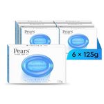 Pears Pure & Gentle Transparent Natural Soap Bar - Made with Mint Extracts, Nourishing and Refreshing Bathing Cleanser, Gentle & Soothing Skin Care, Pure Transparency, Pack of 6 x 125g