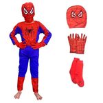 Meszah Polyester Superhero Costume Set Of 5 (Top+Bottom+Mask+Gloves+Socks) (9-10 Years), Red