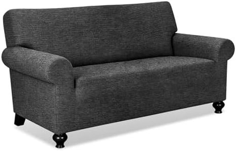 URBANLIFE 1-Piece Stretch Sofa Slipcovers for 2 Cushion Loveseat Couch, Super Stretch Non-Slip Sofa Cover with Elastic Bottom, Machine Washable Furniture Protector for Kids & Pets, Charcoal Gray