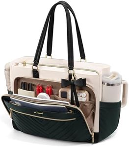 LOVEVOOK Lunch Bag, Insulated Lunch Tote Bag with Laptop Compartment, Large Capacity Work Tote, Water Reasistant Handbag Insulated Bag Leakproof for Teacher, Nurse, Dark Green-Beige-Black, 17.3 Inch