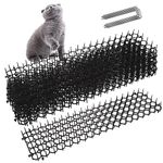 8Pcs 13cmx49cm Anti Cat Animal Repellent Mat with Cat Scat Cat Deterrent Spikes with 12 Garden Pegs, Flat Prickle Strip Dig Stopper for Garden Indoor Lawn