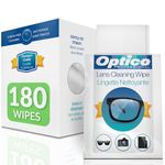 Optico Pre-Moistened Premium Quality Cleaning Wipes, Individually Wrapped, 180 Cloth Lens Wipes – Ideal for all Eye Glasses, Sensitive Screens, and Cameras Lenses