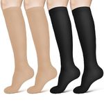 ACWOO Compression Socks for Women & Men, 2 Pairs Graduated Stockings Support, Non-Slip Breathable Flight Socks Running Socks for Sports, Flying, Maternity Pregnancy, Nurses, Travel, Running