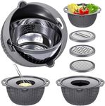 4-1 Colander with Bowl Set - Pasta Strainer - Colander for Kitchen - Strainers and Colanders Rice Strainer Fruit Cleaner Veggie Wash Sink Strainer Kitchen Essentials - Dark Grey